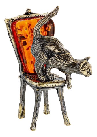 Фигурка сувенирная «Кошка» BronzaMania «Кошка на стуле» (с полудрагоценным камнем)