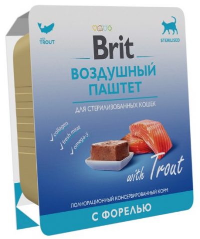 Корм влажный Brit Sterilised «Воздушный паштет» (для стерилизованных кошек) 100 г, с форелью