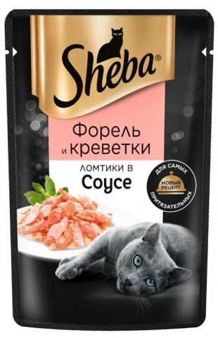 Корм влажный Sheba (для взрослых кошек) 75 г, «Ломтики в соусе. Форель и креветки» Корм влажный Sheba (для взрослых кошек) 75 г, «Ломтики в соусе. Форель и креветки»