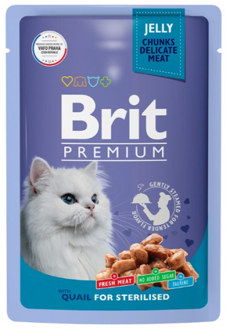 Корм влажный Brit Premium (для взрослых кошек), 85 г, «Перепелка в желе»