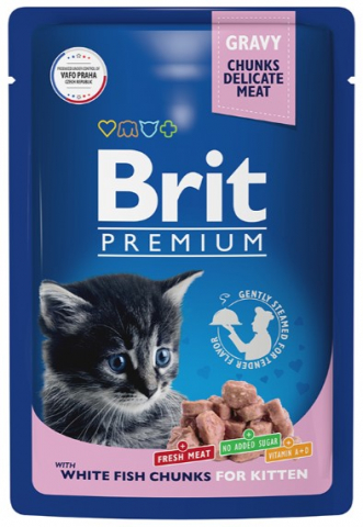 Корм влажный Brit Premium Kitten (для котят) 85 г, «С белой рыбой в соусе»