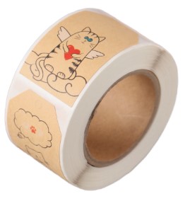 Наклейки бумажные в рулоне Sima-Land, 3*5 см, 200 шт., «Бирки. Котики» (крафт-бумага)