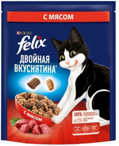 Корм сухой Purina Felix «Двойная вкуснятина» (для взрослых кошек), 200 г, с мясом