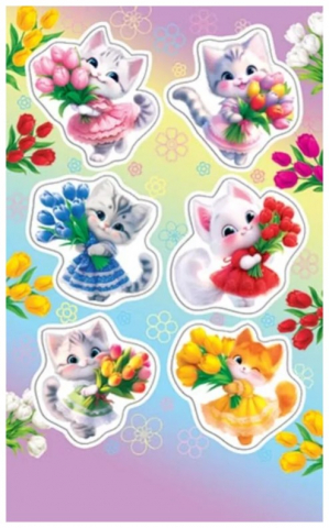 Наклейки детские «Мир открыток» 92×153 мм, «Котята с цветами»
