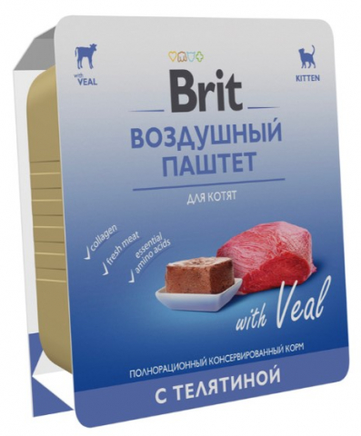 Корм влажный Brit «Воздушный паштет» (для котят), 100 г, с телятиной Корм влажный Brit «Воздушный паштет» (для котят), 100 г, с телятиной