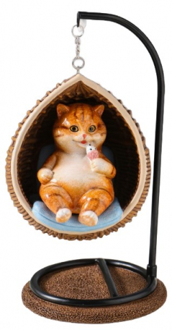 Сувенир полистоун Sima-Land 11,5×10,5×18 см, «Пухлый кот ест мороженое, в кресле-качели»