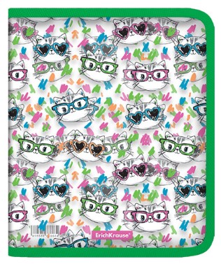 Папка для тетрадей на молнии пластиковая ErichKrause A5+, 200*245*10 мм, толщина пластика 0,55 мм, Neon Cats, ассорти