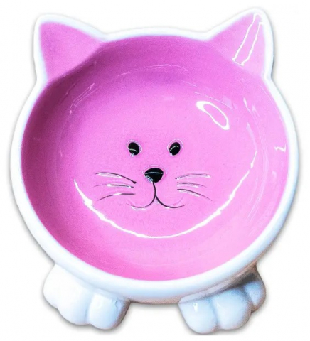 Миска керамическая для кошек Mr.Kranch «Мордочка кошки» 100 мл, розовая (на ножках)