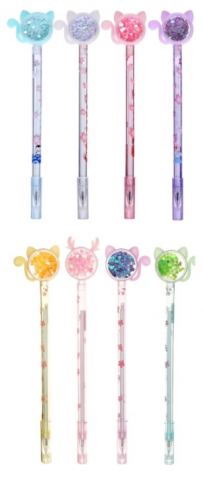 Ручка-прикол гелевая Calligrata «Блеск-киска», корпус ассорти, стержень синий