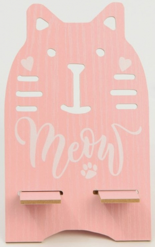 Подставка под телефон деревянная Sima-Land, 16*8 см, Meow, розовая