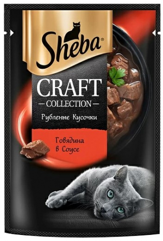 Корм влажный Sheba (для взрослых кошек), 75 г, «Рубленые кусочки. Говядина в соусе»