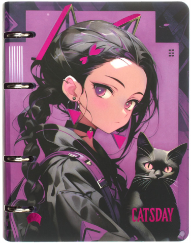 Тетрадь общая А5, 100 л. на кольцах Meshu, 160*215 мм, клетка, Catsday