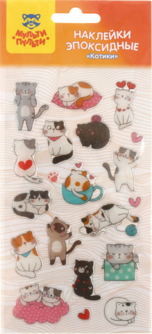 Наклейки гелевые «Мульти-Пульти», 10*22 см, 20 шт., «Котики» Наклейки гелевые «Мульти-Пульти», 10*22 см, 20 шт., «Котики»
