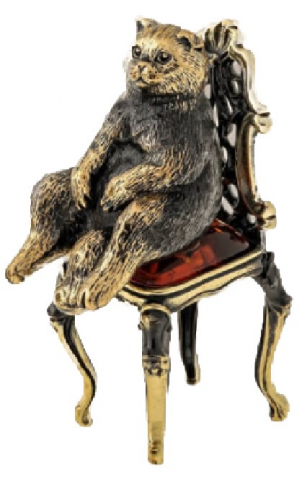 Фигурка сувенирная «Кот» BronzaMania, «Кот в раздумьях на стуле» (с янтарем)