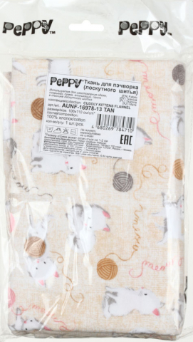 Ткань для пэчворка (лоскутного шитья) Peppy Cuddly Kittens Flannel 100×110 см, светло-коричневая Ткань для пэчворка (лоскутного шитья) Peppy Cuddly Kittens Flannel 100×110 см, светло-коричневая