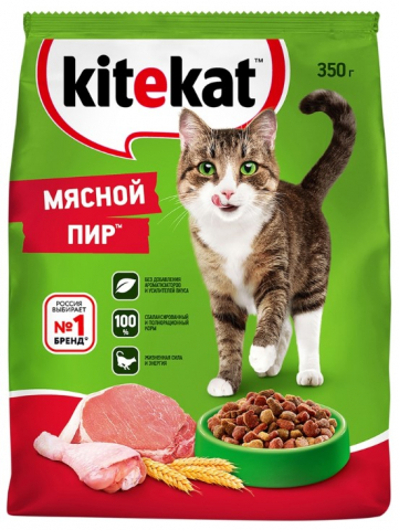 Корм сухой Kitekat (для взрослых кошек), 350 г, «Мясной пир»