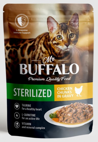 Корм влажный Mr.Buffalo Sterilized (для стерилизованных кошек), 85 г, цыпленок в соусе