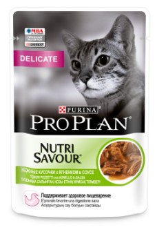 Корм влажный Purina Pro Plan (для кошек с чувствительным пищеварением) 85 г, «Ягненок в соусе»