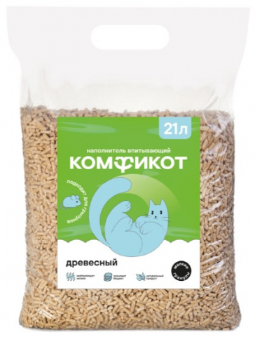 Наполнитель древесный впитывающий «Комфикот», 21 л (7 кг), мелкие гранулы Наполнитель древесный впитывающий «Комфикот», 21 л (7 кг), мелкие гранулы