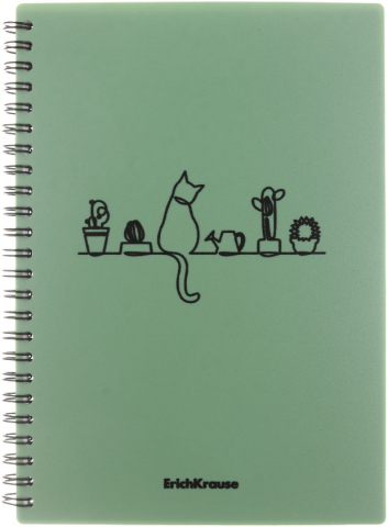 Тетрадь общая А5, 80 л. на гребне ErichKrause Powder, 150*210 мм, 80 л., клетка, Cats, оливковая