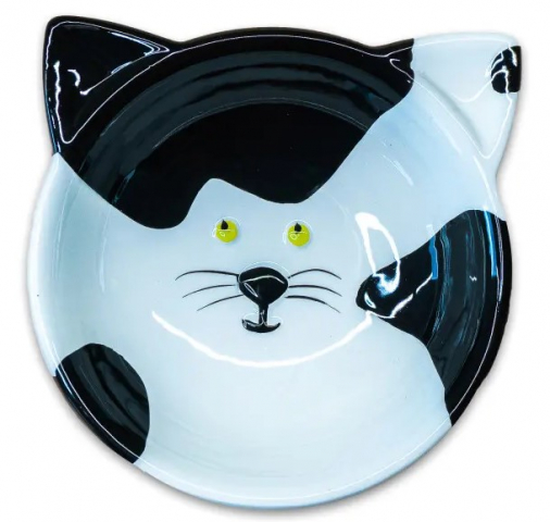Миска керамическая для кошек Mr.Kranch «Мордочка кошки» 120 мл, черно-белая