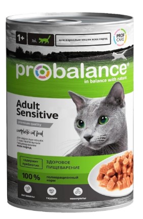 Корм влажный ProBalance Sensitive (для взрослых кошек с чувствительным пищеварением), 415 г