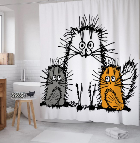 Фотоштора в ванную Joy Textile 180×200 см, «Мохнатые коты»