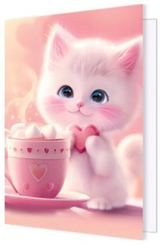 Открытка поздравительная «Мир открыток», 115*85 мм, двойная, «Котик с какао»