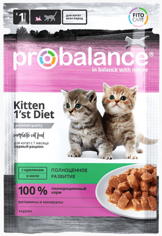 Корм влажный ProBalance 1'st Diet (для котят), 85 г, «Кролик в желе»