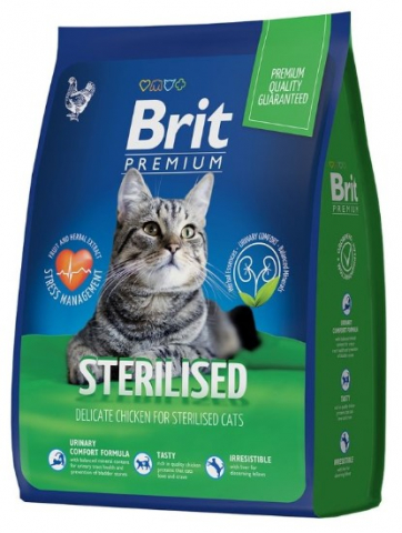 Корм сухой Brit Premium Cat Sterilised (для стерилизованных кошек), 400 г, с курицей