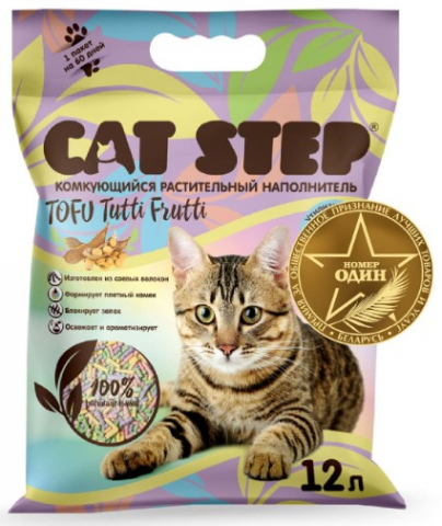 Наполнитель комкующийся растительный для лотков Cat Step Tofu, 12 л (5,567 кг), Tutti Frutti