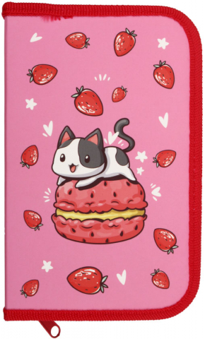 Пенал однокамерный SchoolFormat (большой), 190*115 мм, Strawberry Cat
