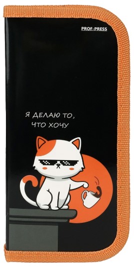 Пенал однокамерный Prof-Press, 190*90 мм, «Котик и кофе»