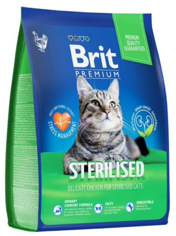 Корм сухой Brit Premium Cat Sterilised (для стерилизованных кошек), 2 кг, с курицей