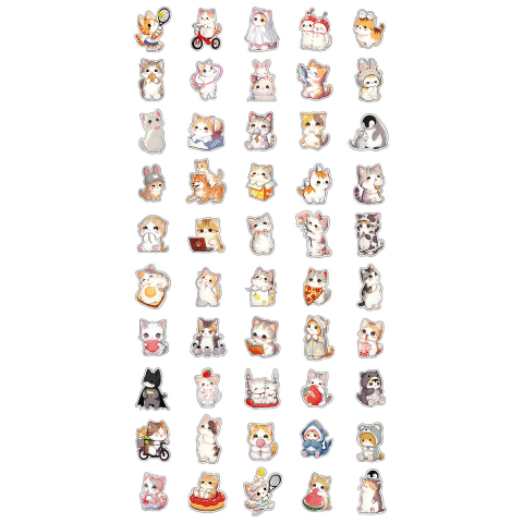 Набор наклеек ПВХ Meshu 5×3 см, 50 шт., Funny Cats, ассорти