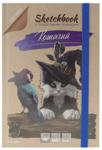 Скетчбук с пошаговыми эскизами «Кошачий», 150*208 мм, 80 л.