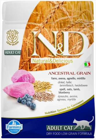 Корм сухой N&D Low Grain Adult (для взрослых кошек), 300 г, ягненок/спельта/овес/черника Корм сухой N&D Low Grain Adult (для взрослых кошек), 300 г, ягненок/спельта/овес/черника