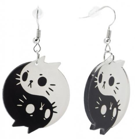 Серьги акриловые Sima-Land высота 5,5 см, «Инь-ян. Котики», цвет чёрно-белый