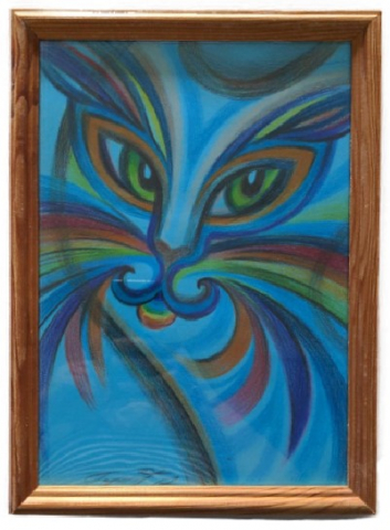 Картина «Небесный кот» (Губаревич И.В.), 30*21 см, бумага, цветные карандаши