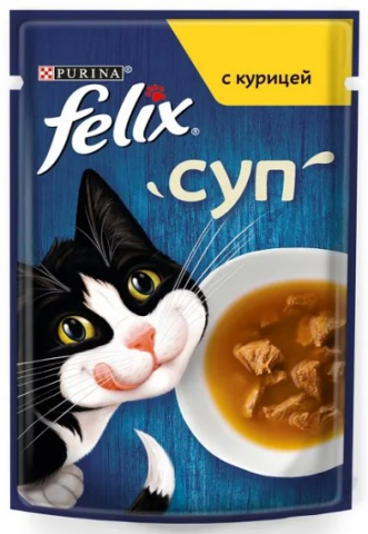 Корм влажный Purina Felix «Суп» (для взрослых кошек) 48 г, с курицей