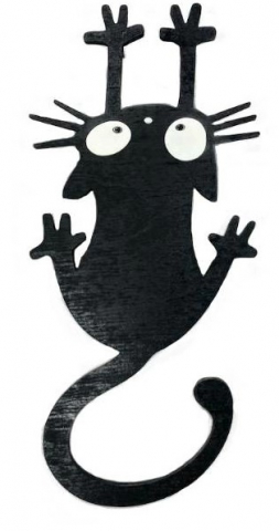 Магнит деревянный «Котик висящий большой» (Марданов А.А.), размеры ~22*10 см, черный резной, ассорти