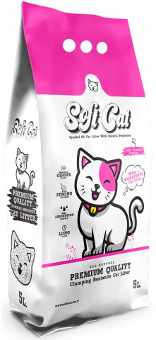 Наполнитель бентонитовый комкующийся для лотков Soft Cat, 5 л, с ароматом детской присыпки