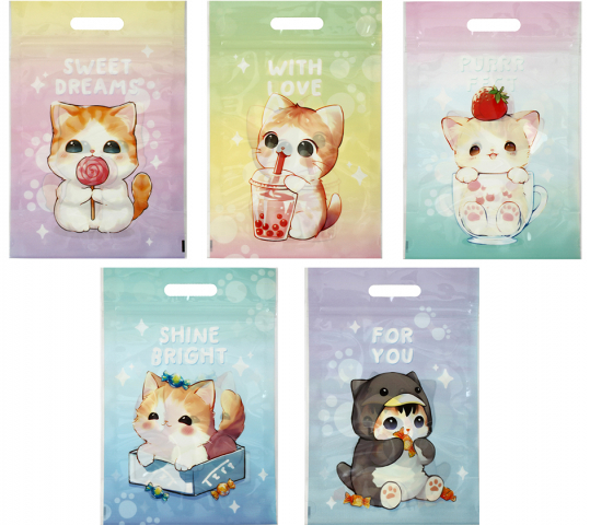 Пакет подарочный Meshu с застежкой ZipLock 15×22 см, Cute Kitten, ассорти