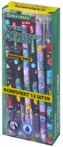 Ручка гелевая Brauberg Kids «Пиши-Стирай», Among Cats, корпус ассорти, стержень синий
