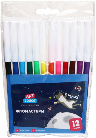 Фломастеры ArtSpace «Космические приключения», 12 цветов, толщина линии 1 мм, вентилируемый колпачок