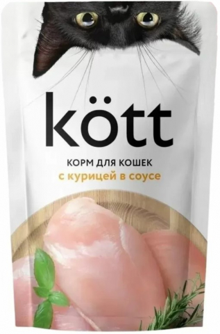 Корм влажный Kott (для взрослых кошек), 75 г, курица в соусе
