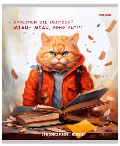 Тетрадь предметная А5, 48 л. на скобе «Жил-был кот» 170×207 мм, клетка, «Немецкий язык»