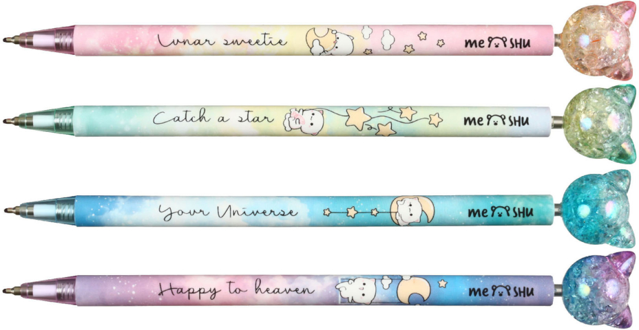 Ручка шариковая автоматическая Meshu с топпером Cute Cats, корпус ассорти, стержень синий