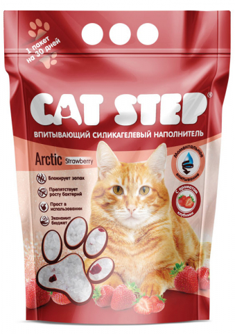 Наполнитель силикагелевый впитывающий для лотков Cat Step, 3,8 л (1,67 кг), Strawberry Наполнитель силикагелевый впитывающий для лотков Cat Step, 3,8 л (1,67 кг), Strawberry