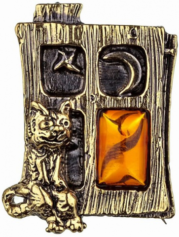 Брошь «СувенирАрт», «Кот в окошке» (коньячный)